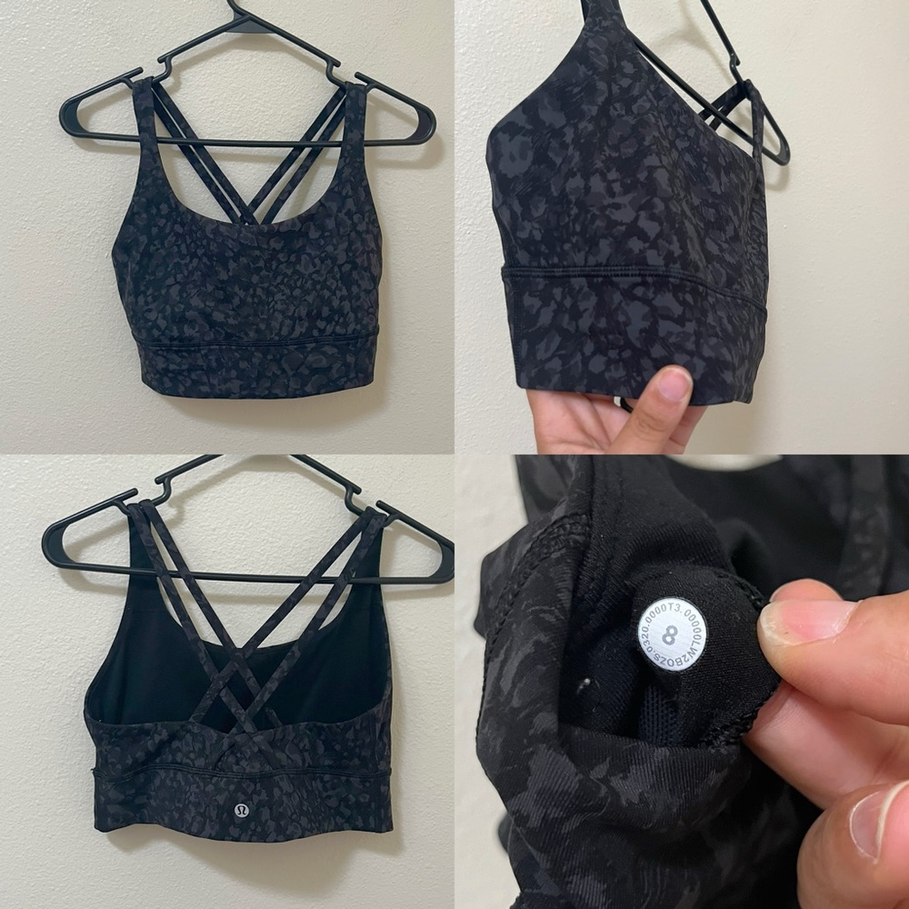 •LULULEMON• Energy Longline Bra
Medium Support, B–D Cups Black Grey